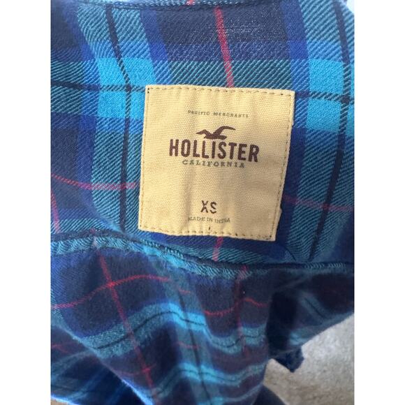 HOLLISTER Size XS Long Sleeve Button Collar Blue Red Plaid Striped Y2K - Picture 6 of 6